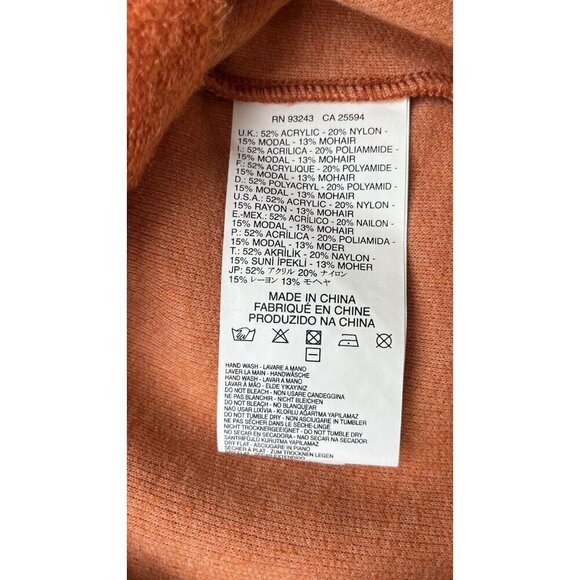 Diesel Women’s Orange Mohair Blend V-Neck Back Zip Pullover Sweater Size S - Picture 10 of 14